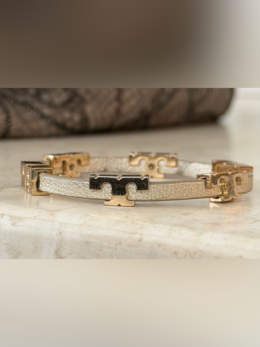 Tory Burch Gold Logo Linked Bangle Bracelet